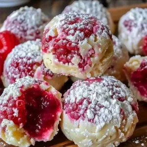 Raspberry cream cheese bites on a platter, a delicious dessert option.