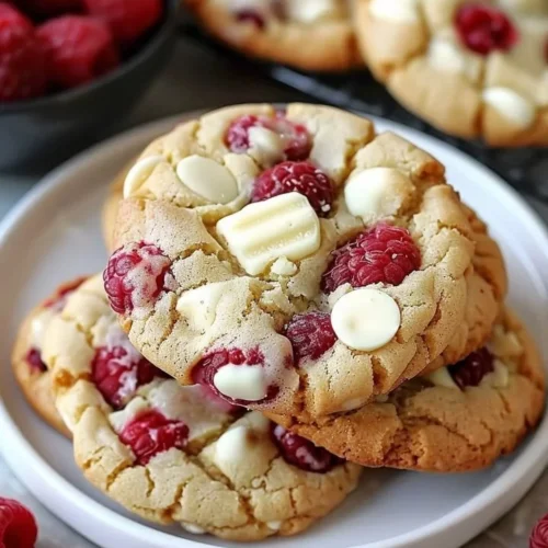 Freshly baked Raspberry White Chocolate Cookies on a cooling rack.