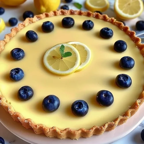Refreshing no-bake lemon tart with coconut and Biscoff crust on a white plate