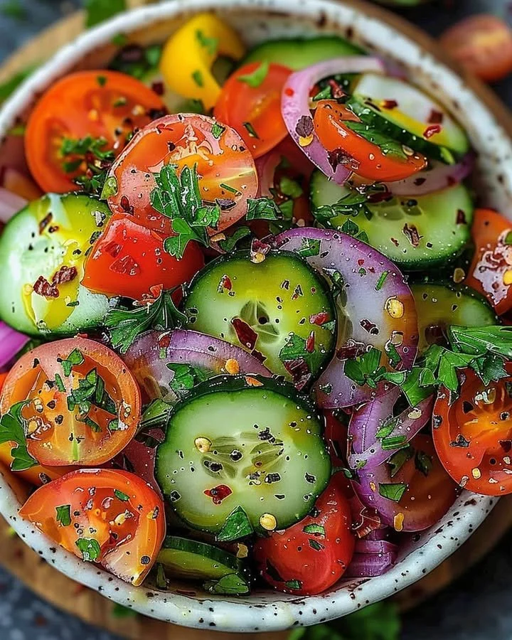 A colorful bowl of refreshing summer garden salad with fresh vegetables