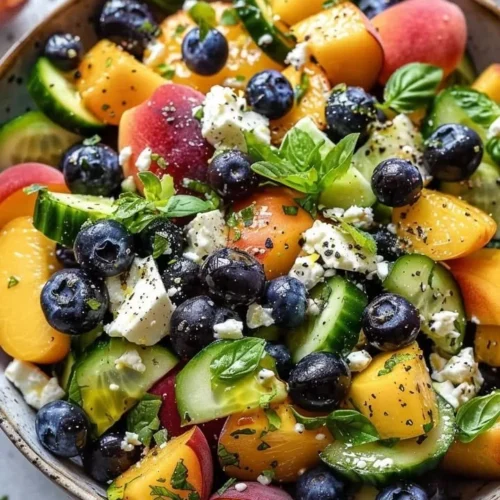 Refreshing summer medley featuring blueberries and peaches in a bowl