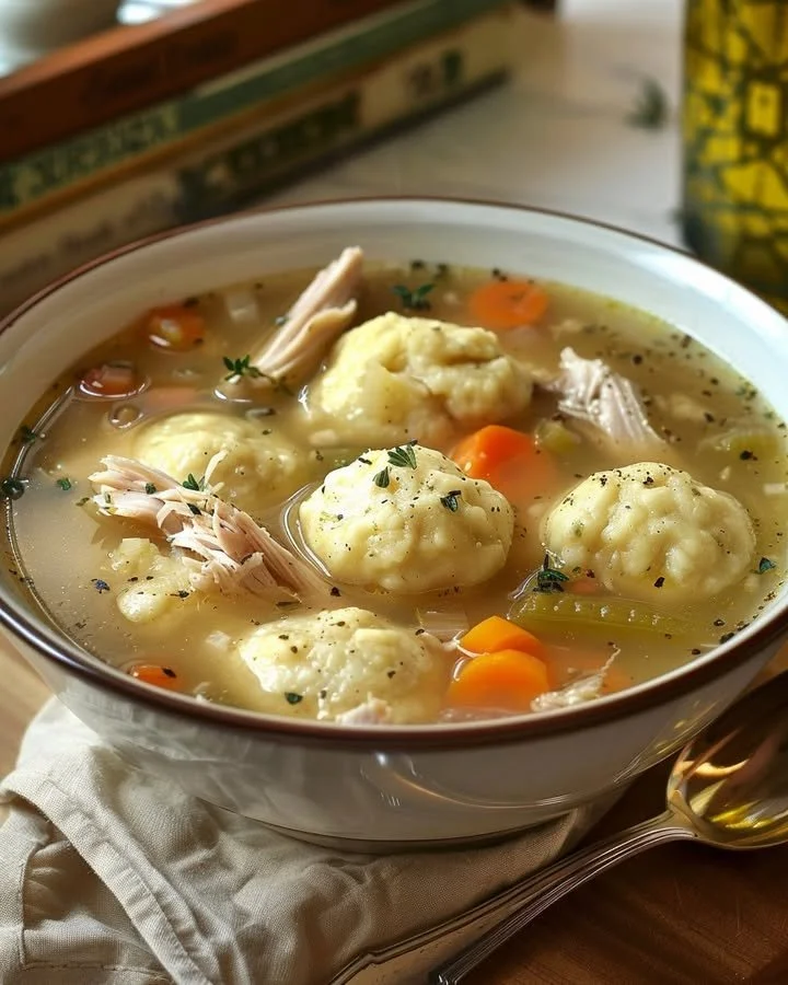 Delicious Roast Turkey served with Herbed Dumpling Stew in a bowl