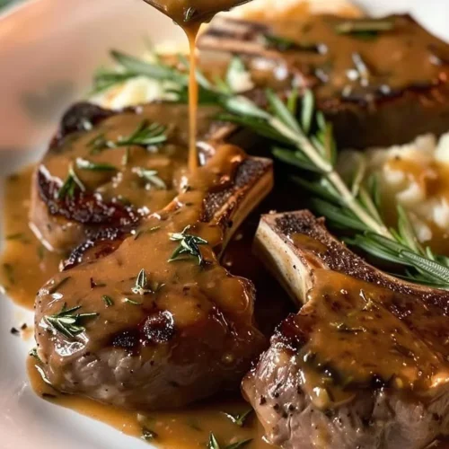 Delicious rosemary lamb chops served with rich homemade gravy