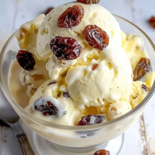 Creamy rum raisin ice cream with raisins and rum flavor