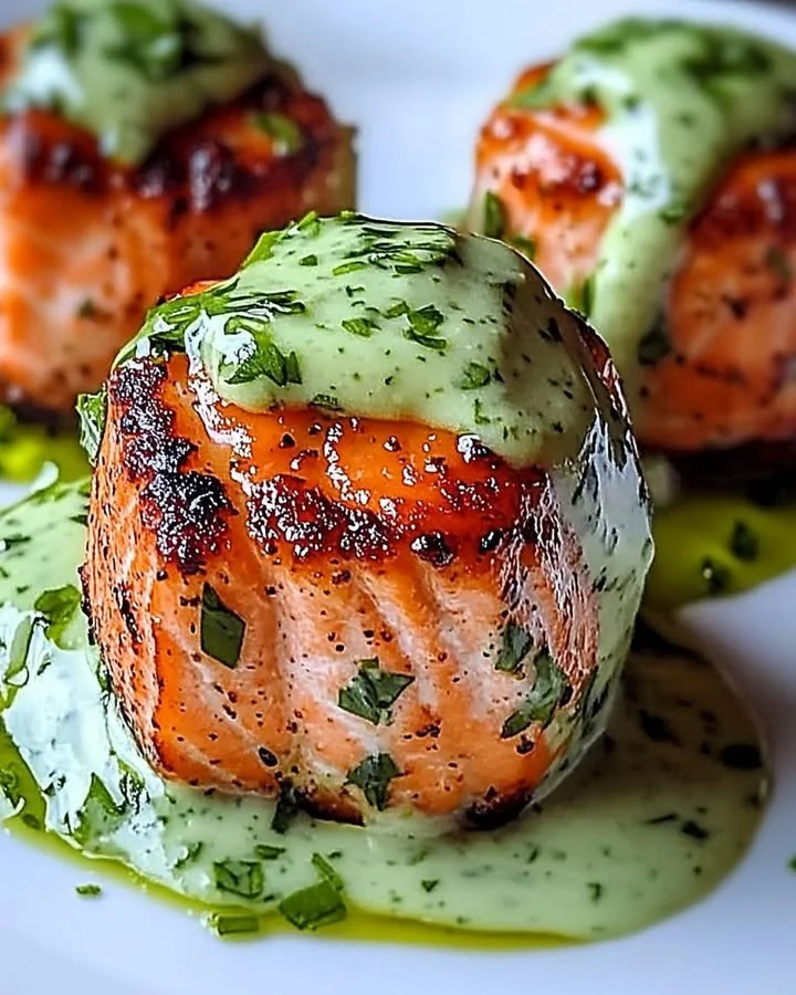 Delicious salmon balls served with creamy avocado sauce