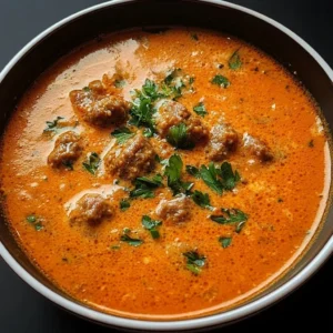 Creamy Sausage Tomato Soup with cream cheese served in a bowl