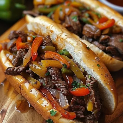 Savory Philly-Style Hoagie with steak, peppers, and provolone cheese