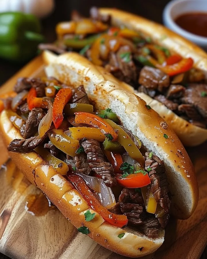 Savory Philly-Style Hoagie with steak, peppers, and provolone cheese