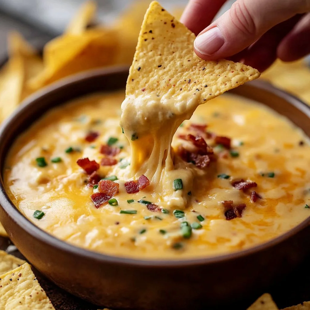 Creamy cottage cheese queso made in a crockpot served in a bowl