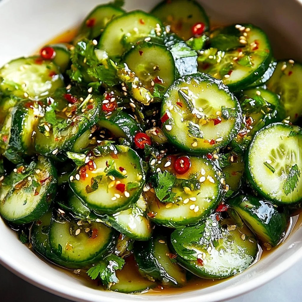 Smashed Asian cucumber salad with vibrant vegetables and a tangy dressing
