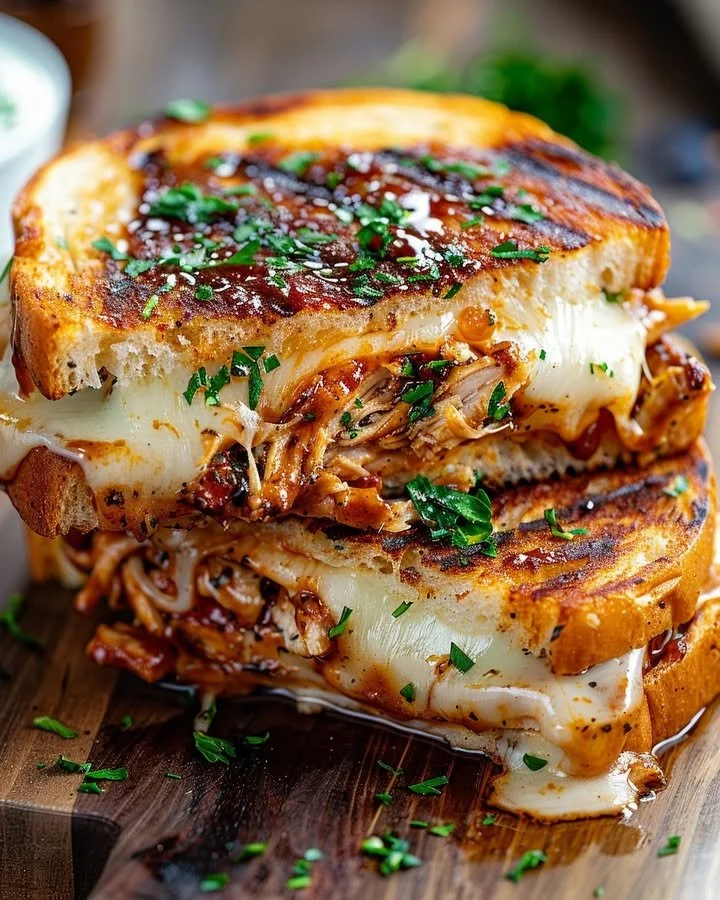 Delicious Smoky BBQ Chicken Meltdown piled high with toppings and sauce