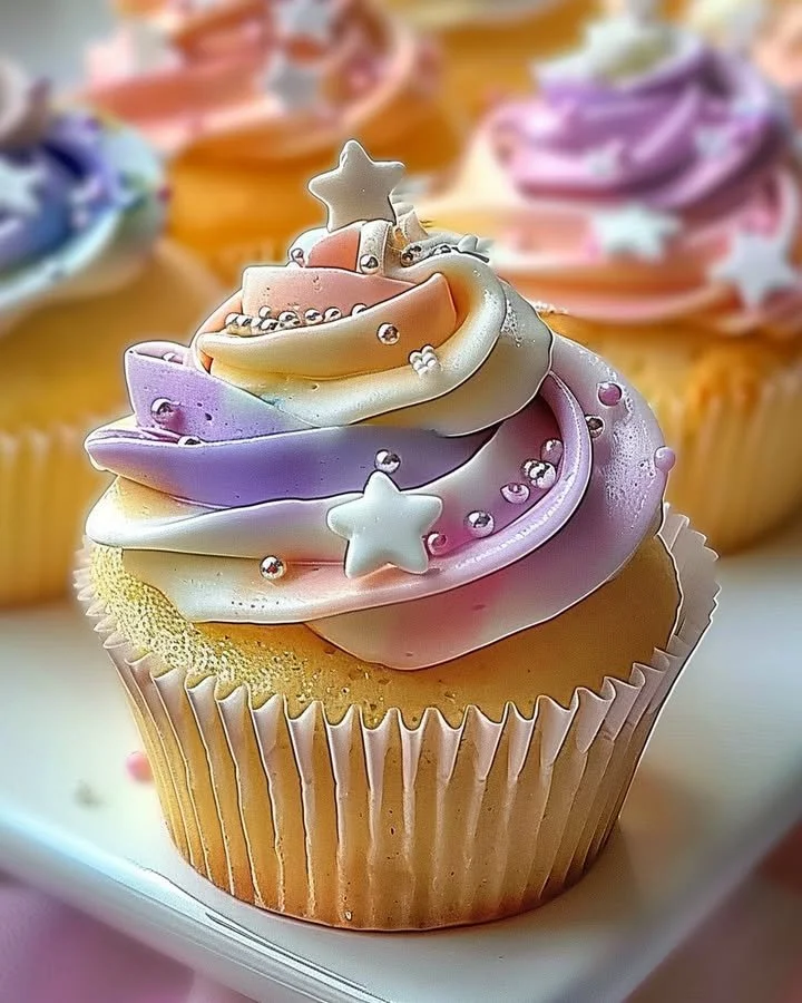 Soft and sweet pastel star cupcakes beautifully decorated with buttercream frosting