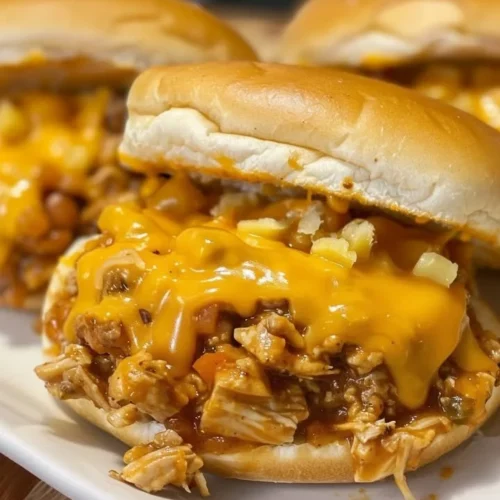 Delicious Spicy Cajun Chicken Sloppy Joes with cheesy topping served on a plate