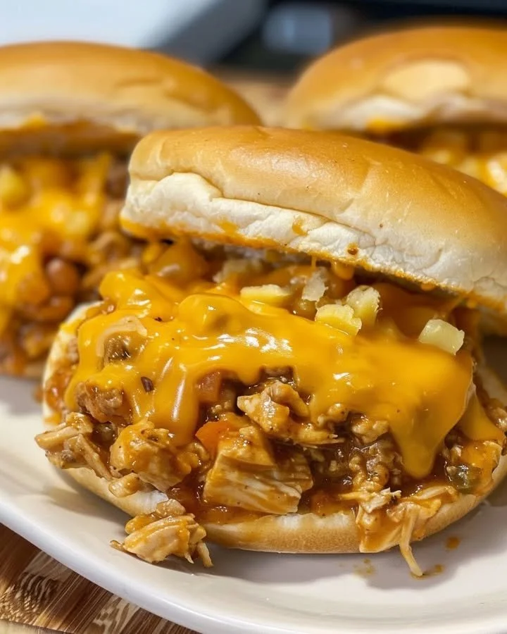 Delicious Spicy Cajun Chicken Sloppy Joes with cheesy topping served on a plate