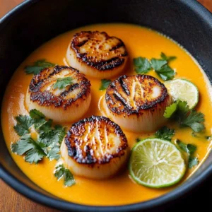 Bowl of spicy coconut lime soup garnished with lime and cilantro