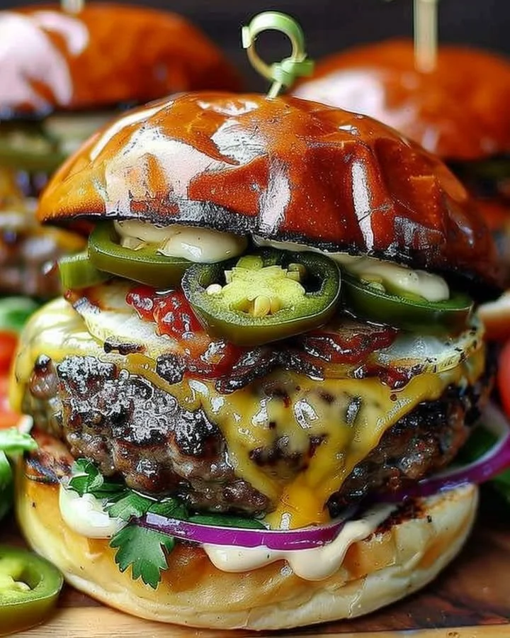 Spicy Jalapeño and Pepper Jack Burger with fresh ingredients and toppings