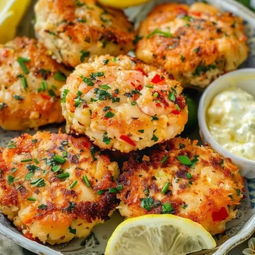 Spicy shrimp cakes served with a zesty chili-lime dip on a plate