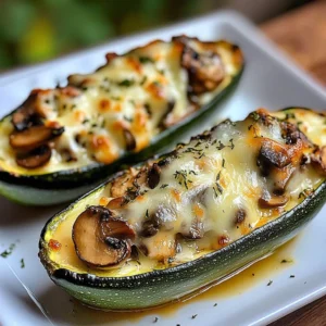 Spinach, mushroom, and ricotta stuffed zucchini on a plate