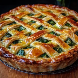 Delicious spinach stuffed pie served on a plate with fresh herbs