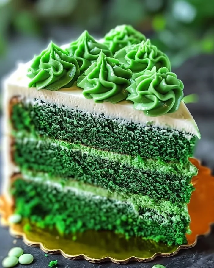 St. Patrick's Day themed green velvet cake with festive decorations