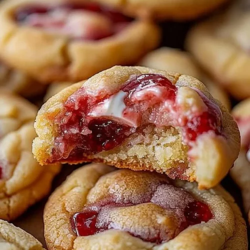 Delicious strawberry cheesecake stuffed cookies ready to be enjoyed.