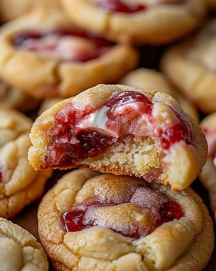 Delicious strawberry cheesecake stuffed cookies ready to be enjoyed.