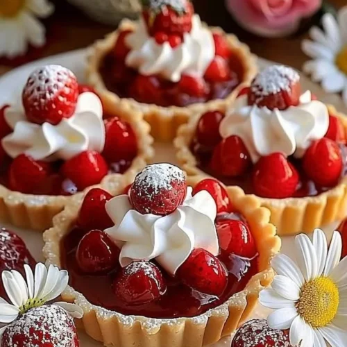 Delicious Strawberry Meringue Tarts topped with fresh strawberries and fluffy meringue