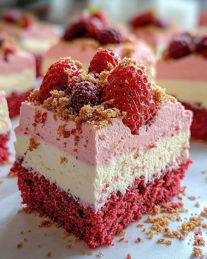 Delicious Strawberry Mousse Cake with Cream Cheese Layer on a decorative plate