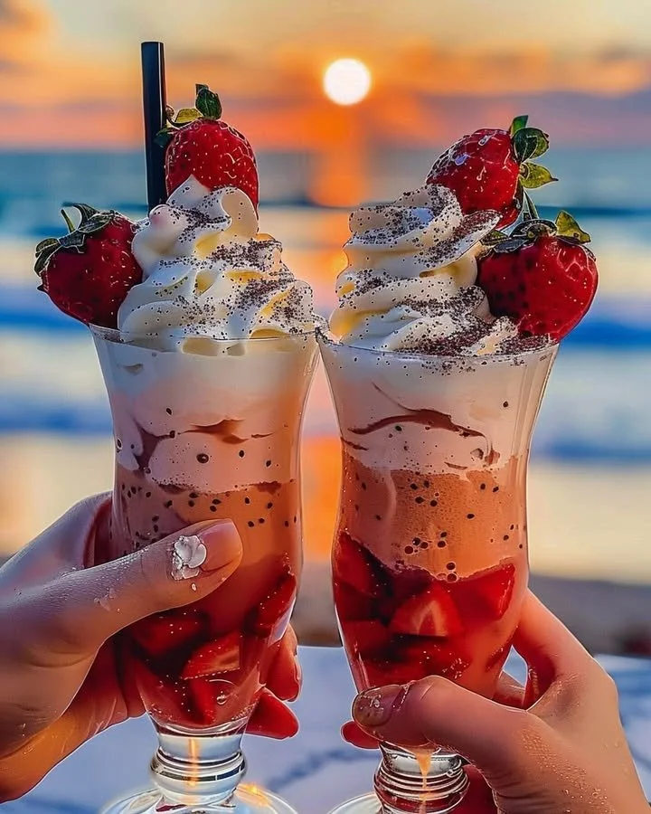Strawberry Piña Colada cocktail with Malibu frosting on top