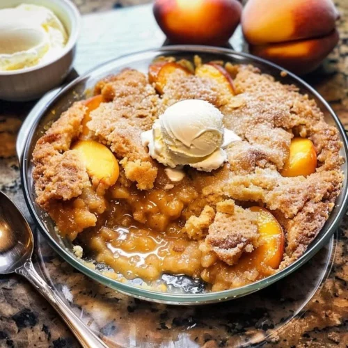 A refreshing Summer Peach Delight dessert featuring fresh peaches and cream.