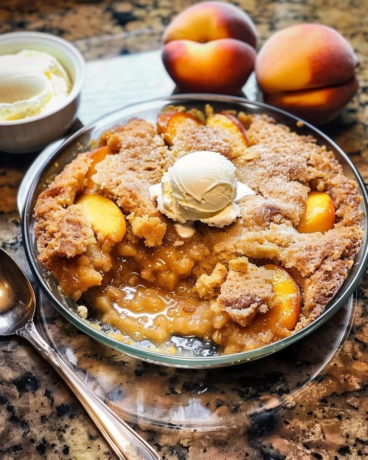A refreshing Summer Peach Delight dessert featuring fresh peaches and cream.