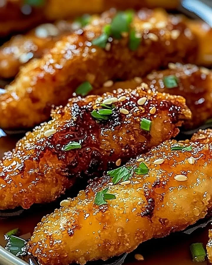 Crispy honey garlic chicken tenders cooked in an air fryer