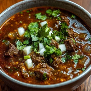 Bowl of traditional Mexican Birria with tender meat and spices