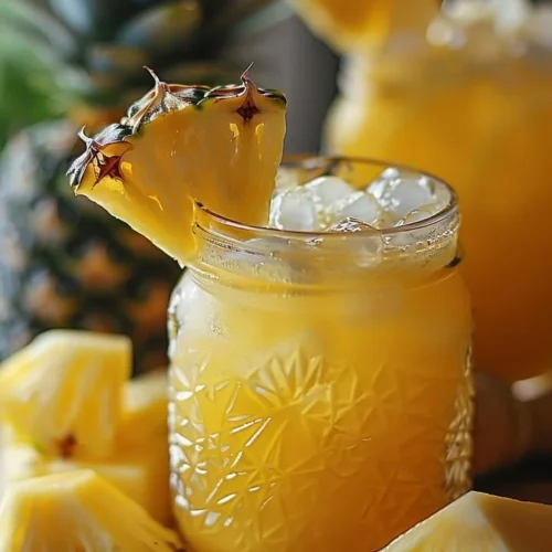 Refreshing Tropical Bliss Pineapple Lemonade served in a glass with ice.