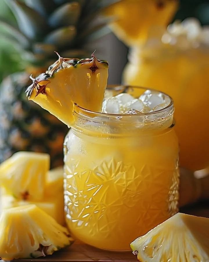 Refreshing Tropical Bliss Pineapple Lemonade served in a glass with ice.