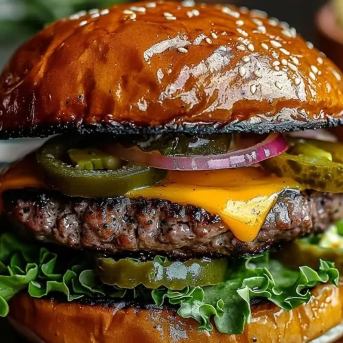 Ultimate Jalapeño Cheeseburger with cheese and jalapeños on a bun