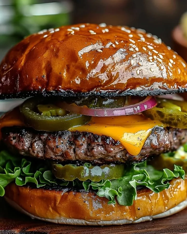 Ultimate Jalapeño Cheeseburger with cheese and jalapeños on a bun