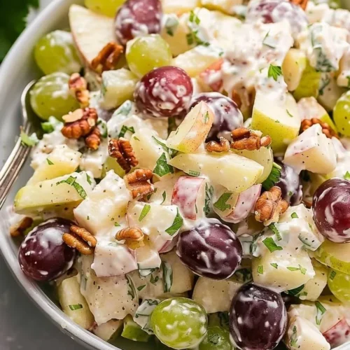 Waldorf Salad with apples, walnuts, and celery in a bowl