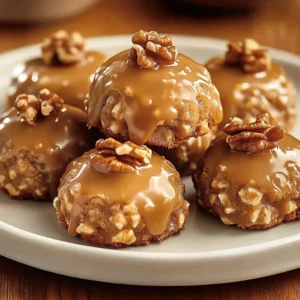 Delicious walnut cookie pralines on a wooden plate