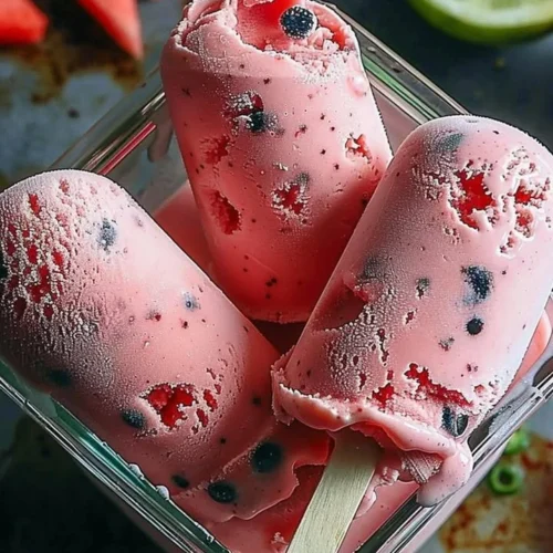 Bowl of homemade watermelon ice cream topped with fresh mint leaves