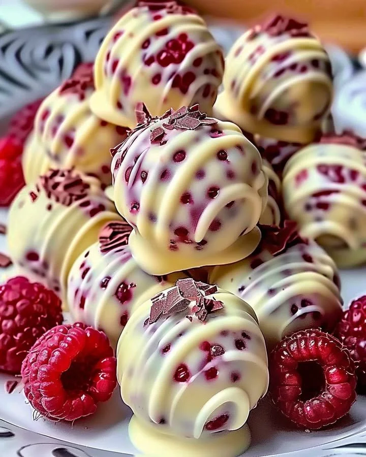 White Chocolate Raspberry Cheesecake Balls dessert