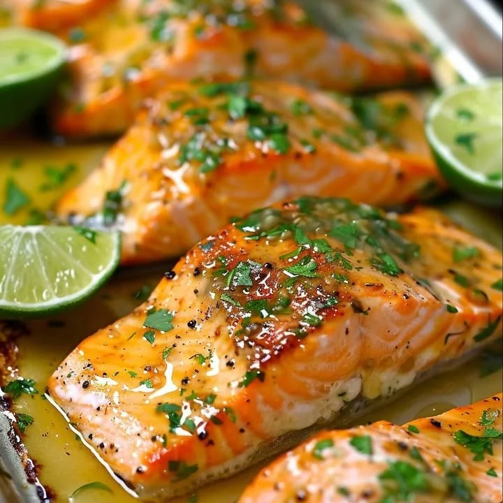 Zesty honey lime salmon dish garnished with fresh herbs on a plate