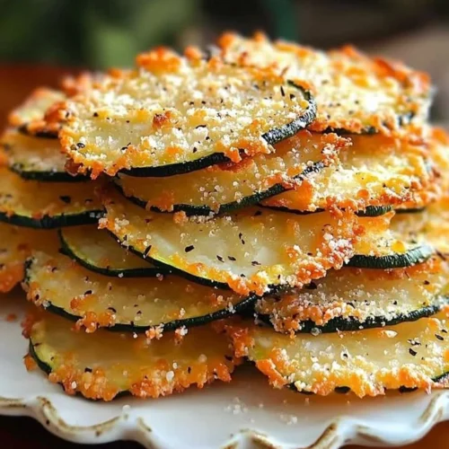 Crispy Zucchini Parmesan Crisps served on a plate, garnished with herbs